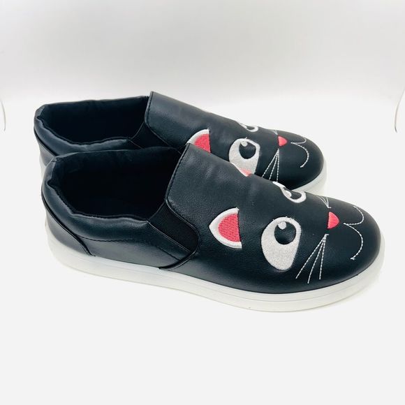 Bamboo Black & White Cat Slip-On Sneakers Size 8 Brand New - Picture 5 of 9